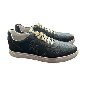 Robert Graham Barrelman Leather Sneakers In Navy Blue Size 11